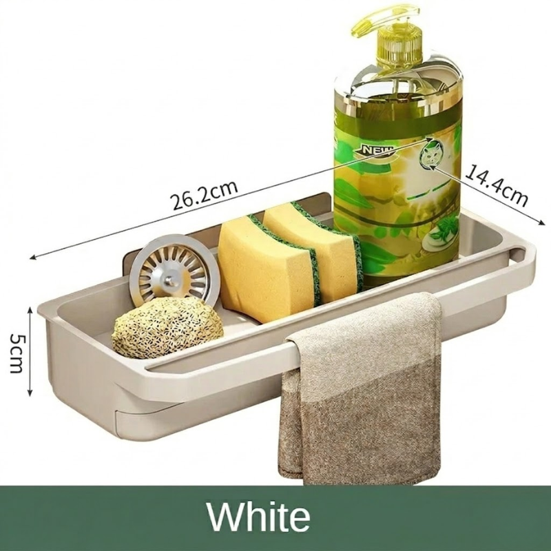 Kitchen Sink Organizer Drain Rack Self Draining Sponge Soap Holder White
