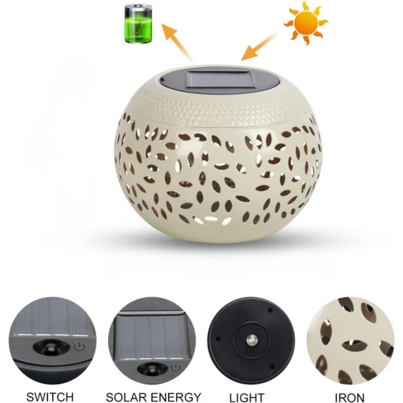 White Solar Garden Light Decorative Hollow Pattern Outdoor LED Landscape Lamp Waterproof Warm White
