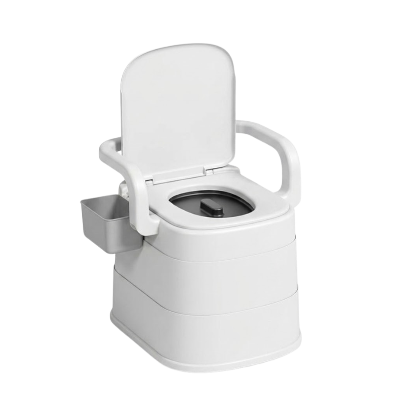 Portable Commode Chair Gray with Soft Seat Removable Bucket and Armrests for Home Care