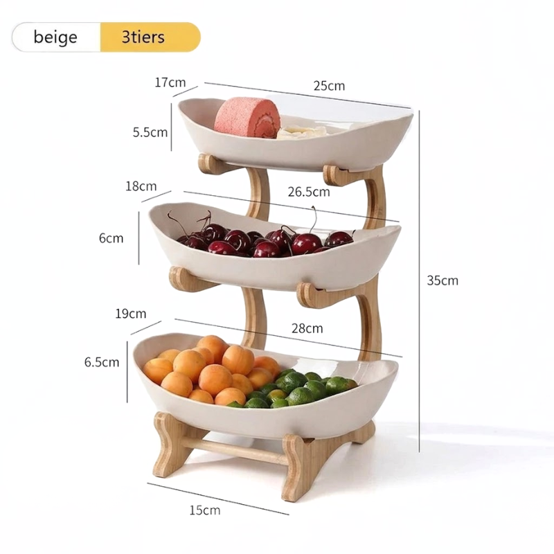3 Tier Beige Fruit Tray Stand Partitioned Serving Plate Snack Dessert Display