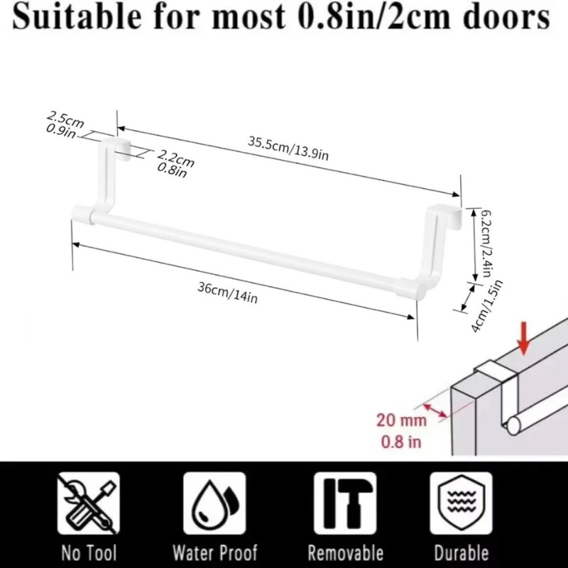 36CM White Over Cabinet Towel Rack Stainless Steel Dishcloth Holder Hanging Rack