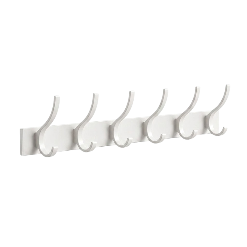 6 Hook Wall Mounted Coat Hook Rack Aluminum Towel Hanger White