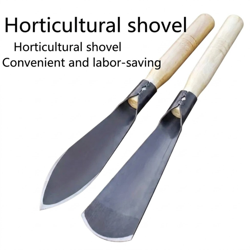2 Piece Multifunctional Garden Shovel Manganese Steel Weeding Hoe Digging Tool with Wooden Handle