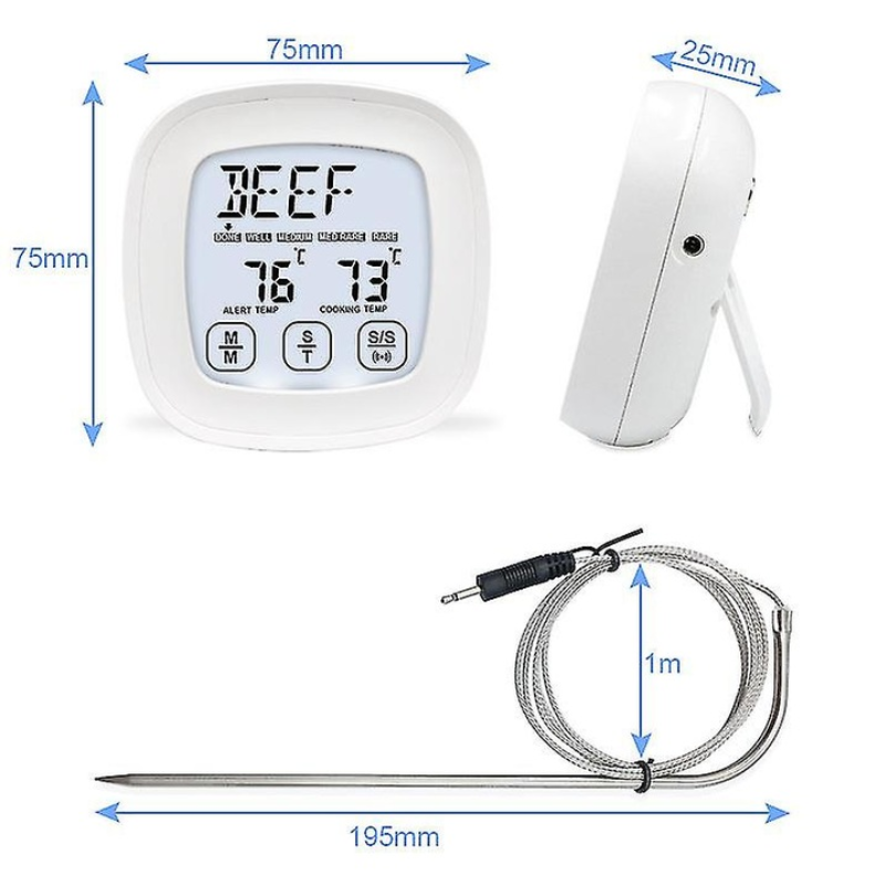 Digital Food Thermometer with Temperature Alert for BBQ Grill Oven and Cooking