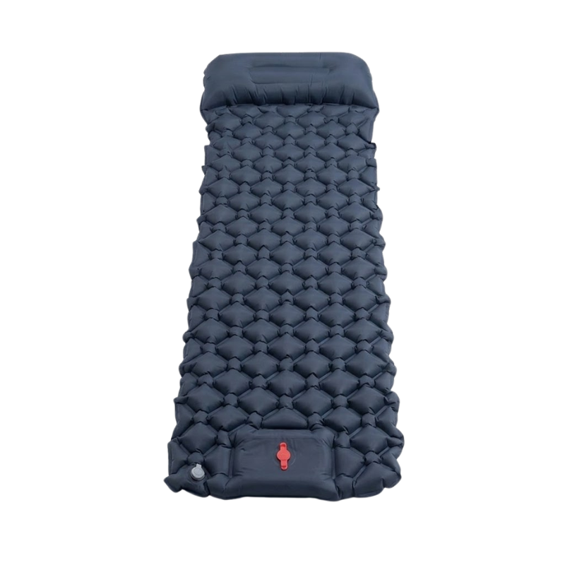 Inflatable Navy Blue Camping Mat with Built In Air Pump Pillow for Hiking Trekking Travel and Outdoor Use