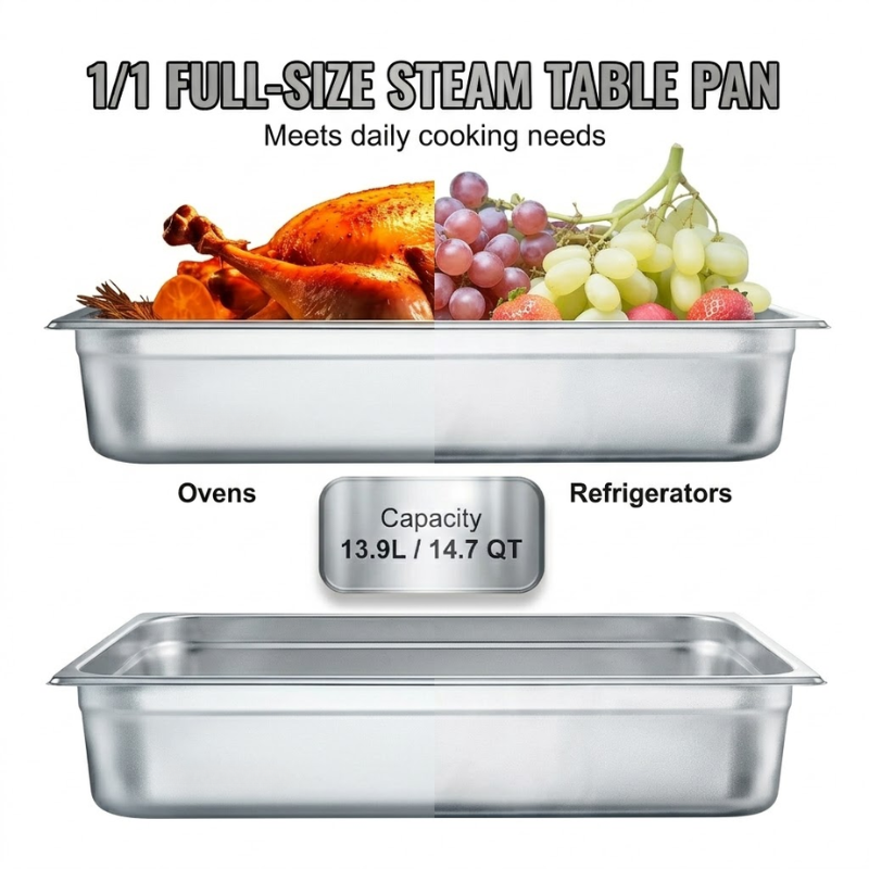 4 Pack Full Size Steam Table Pan 4 Inch Deep Stainless Steel with Lid Food Storage Set