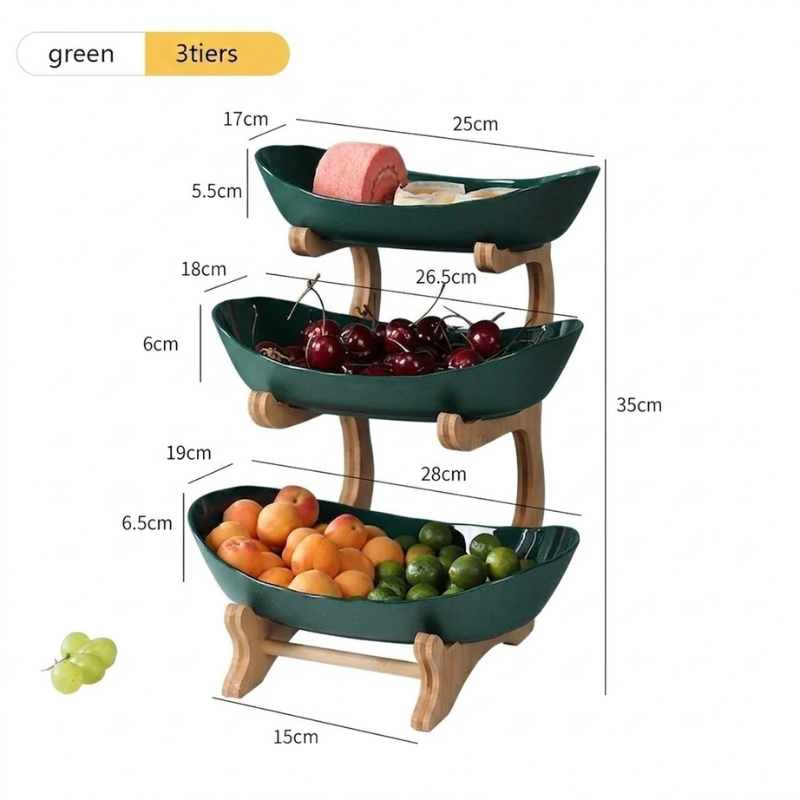 3 Tier Green Fruit Tray Stand Partitioned Serving Plate Snack Dessert Display