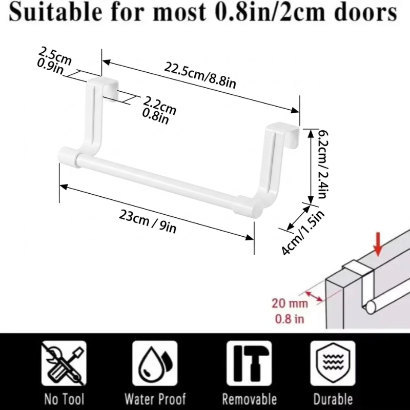 23CM White Over Cabinet Towel Rack Stainless Steel Dishcloth Holder Hanging Rack