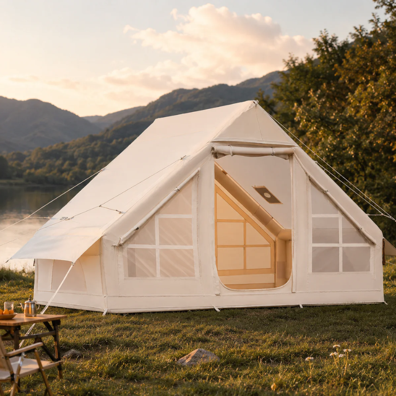 Inflatable Camping Tent with Hand Pump 3-4 Person Portable Oxford Outdoor Air Tent with Storage Bag