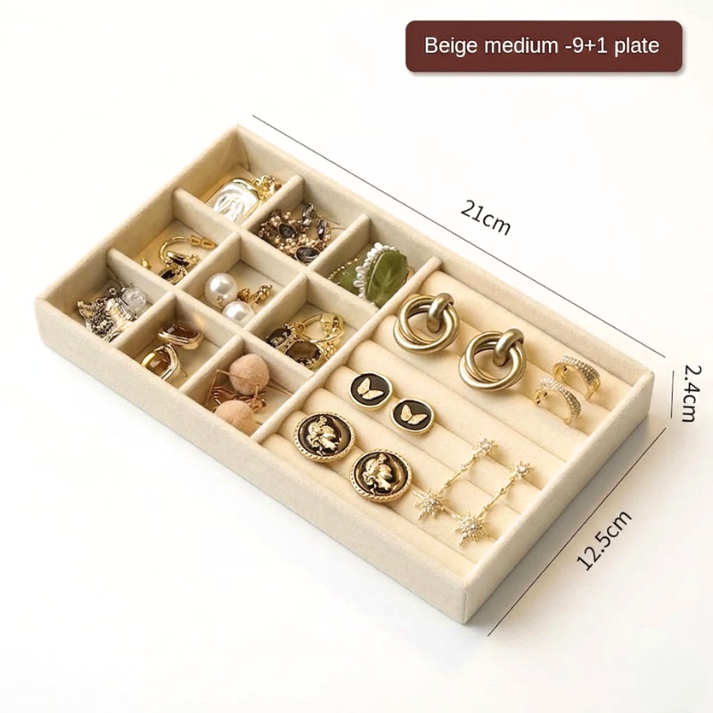 9+1 Wooden Jewelry Storage Tray Drawer Style Organizer Partitioned Ring Earring Holder
