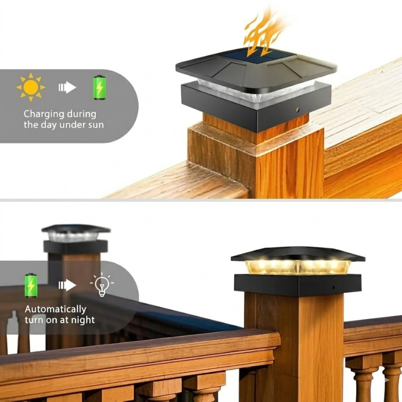 2 Piece Solar Post Cap Lights 4x4 Waterproof Fence Deck Garden Lights with 3 Modes