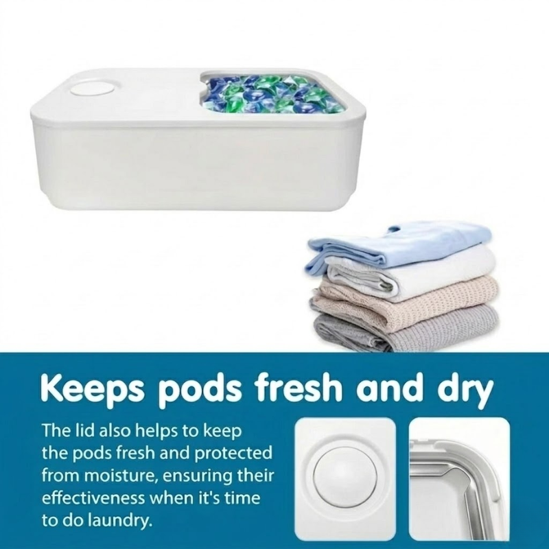 Laundry Pod Storage Container with Sliding Lid White Plastic Organizer Box