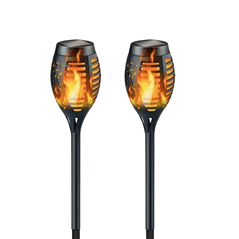 2 Piece Solar Flame Torch Light 12 LED Flickering Waterproof Outdoor Garden Lamps