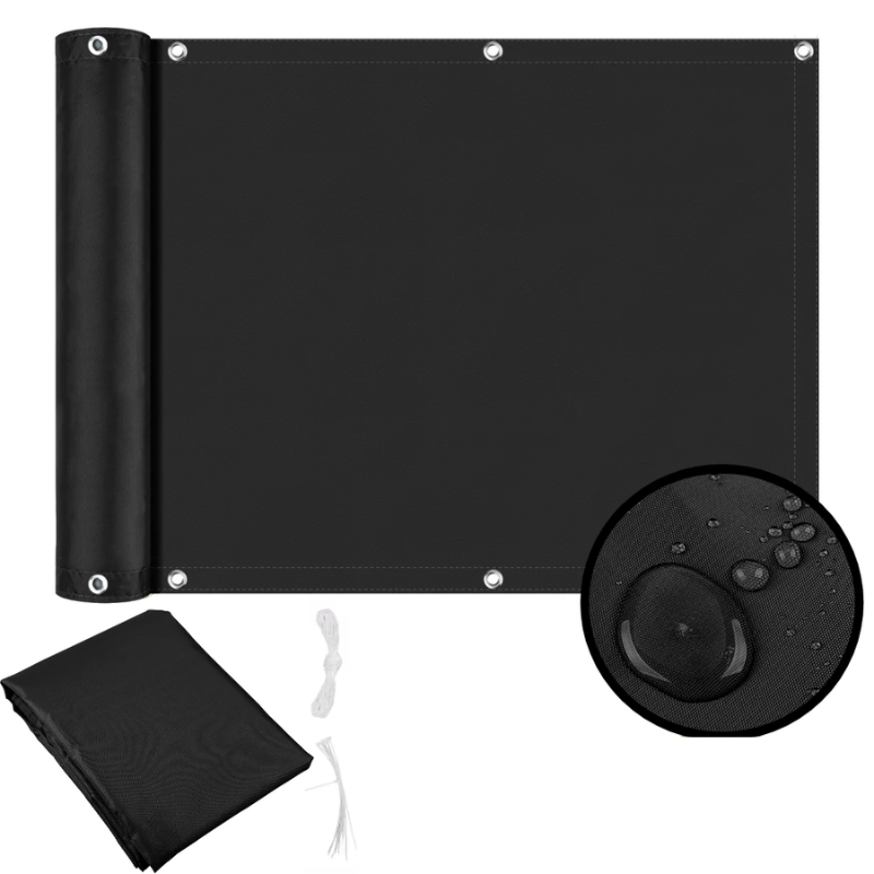 Waterproof Balcony Privacy Screen Black 75 × 600 cm Fence Cover with 95% UV Protection for Patio Garden and Deck