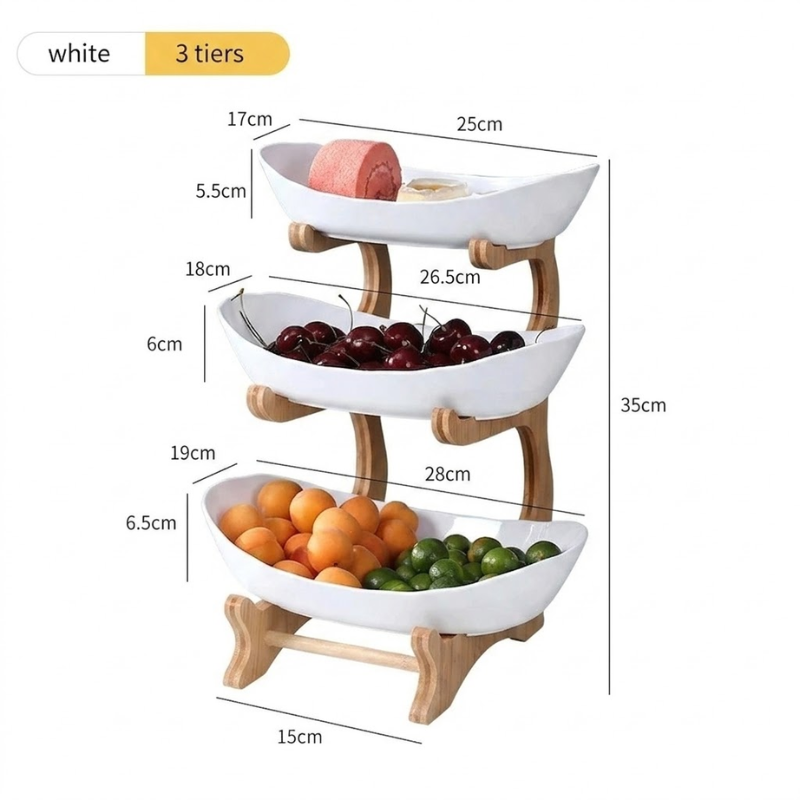3 Tier White Fruit Tray Stand Partitioned Serving Plate Snack Dessert Display