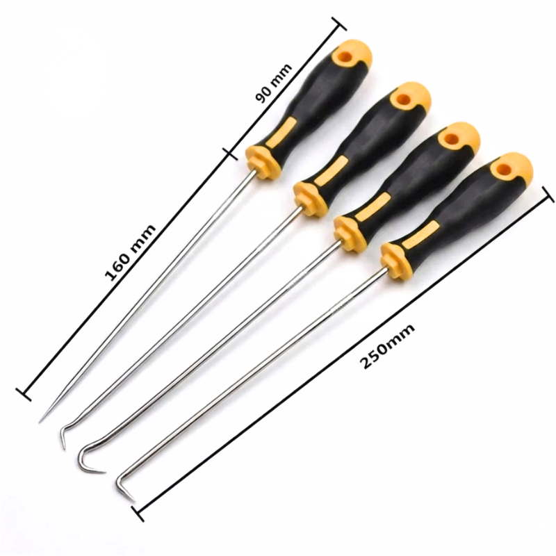 4 Piece 25cm Pick and Hook Tool Set O-Ring Seal Remover Precision Repair Tools Yellow