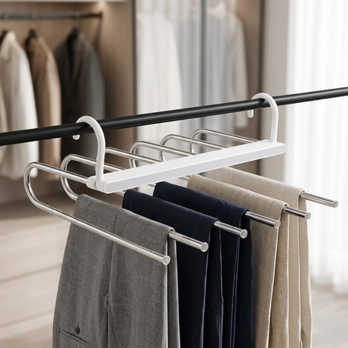 1 Piece 6 Layer Gray Folding Pants Hanger Space Saving Clothes Storage Rack