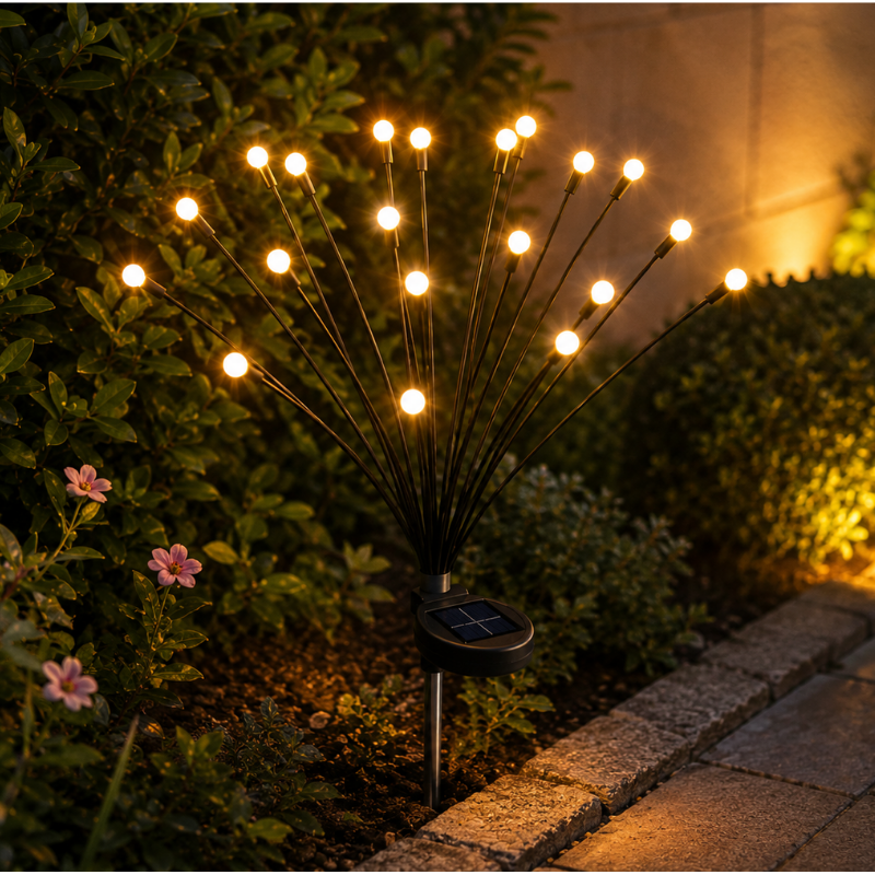 8 LED Solar Firefly Swaying Lights Warm White Outdoor Garden Pathway Decor Light