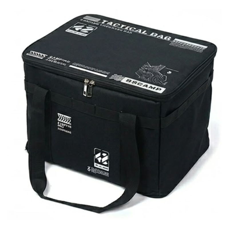 42L Portable Black Camping Storage Bag with Adjustable Dividers for Picnic and Outdoor Gear