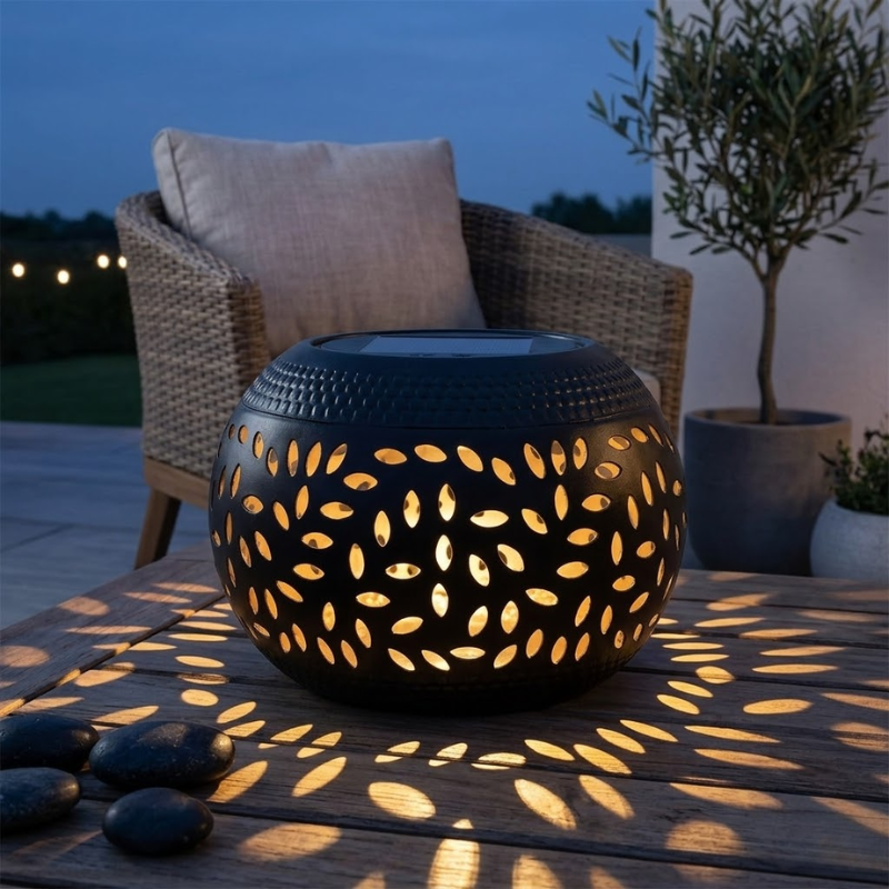 Black Solar Garden Light Decorative Hollow Pattern Outdoor LED Landscape Lamp Waterproof Warm White