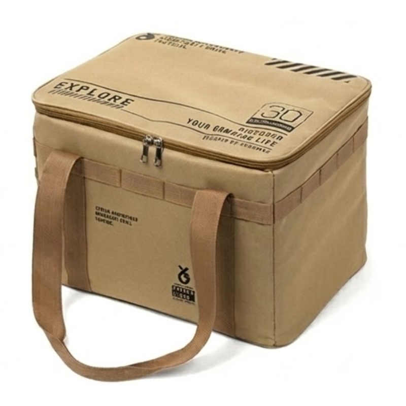30L Portable Khaki Camping Storage Bag with Adjustable Dividers for Picnic and Outdoor Gear