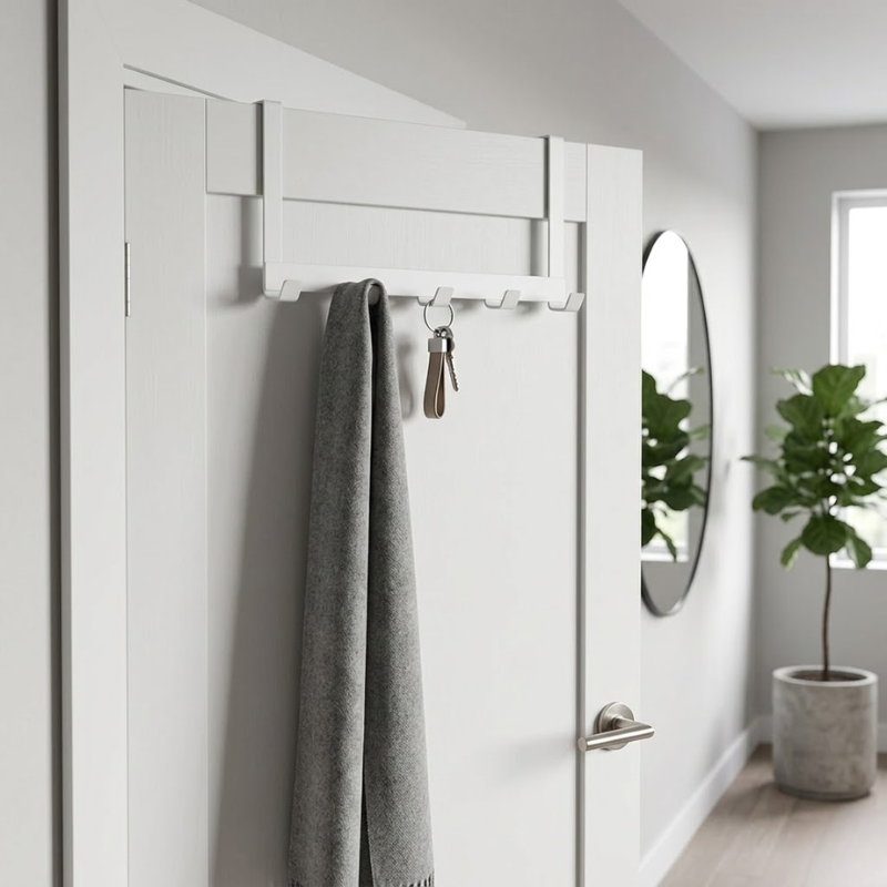 5 Hook Over Door Hanger Clothes Bag Storage Rack No Drill Iron White