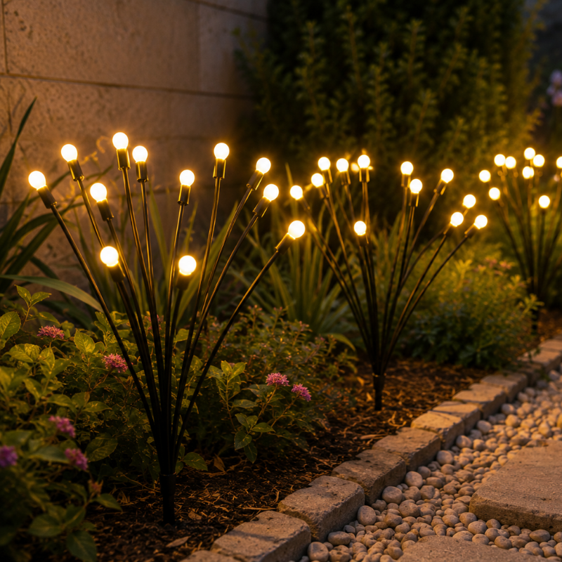 10 LED Solar Firefly Swaying Lights Warm White Outdoor Garden Pathway Decor Light