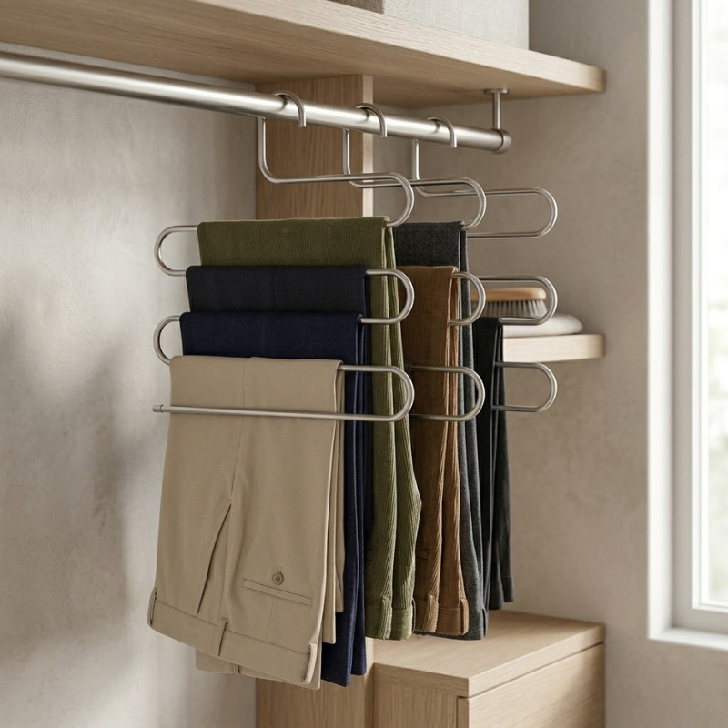 3 Piece 5 Layer Clothes Hanger Non Slip Space Saving Pants Storage Rack Silver