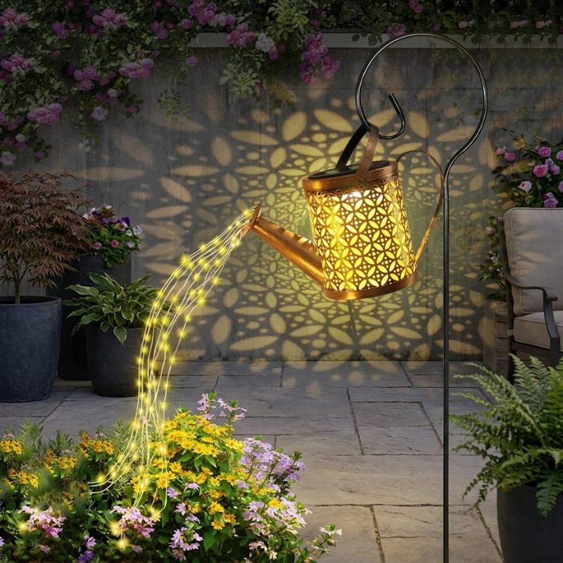 Solar Watering Can Garden Light with Shepherd Hook LED Decorative Stake Lamp Warm White