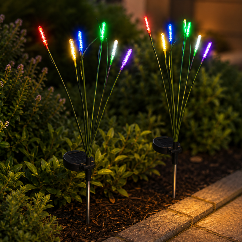 6 Head Solar Firefly Swaying Lights Multicolor Outdoor Garden Pathway Decor Lights
