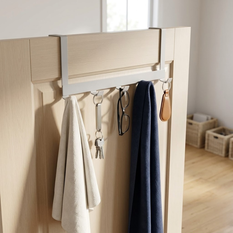 5 Hook Over Door Hanger Clothes Bag Storage Rack No Drill Iron White