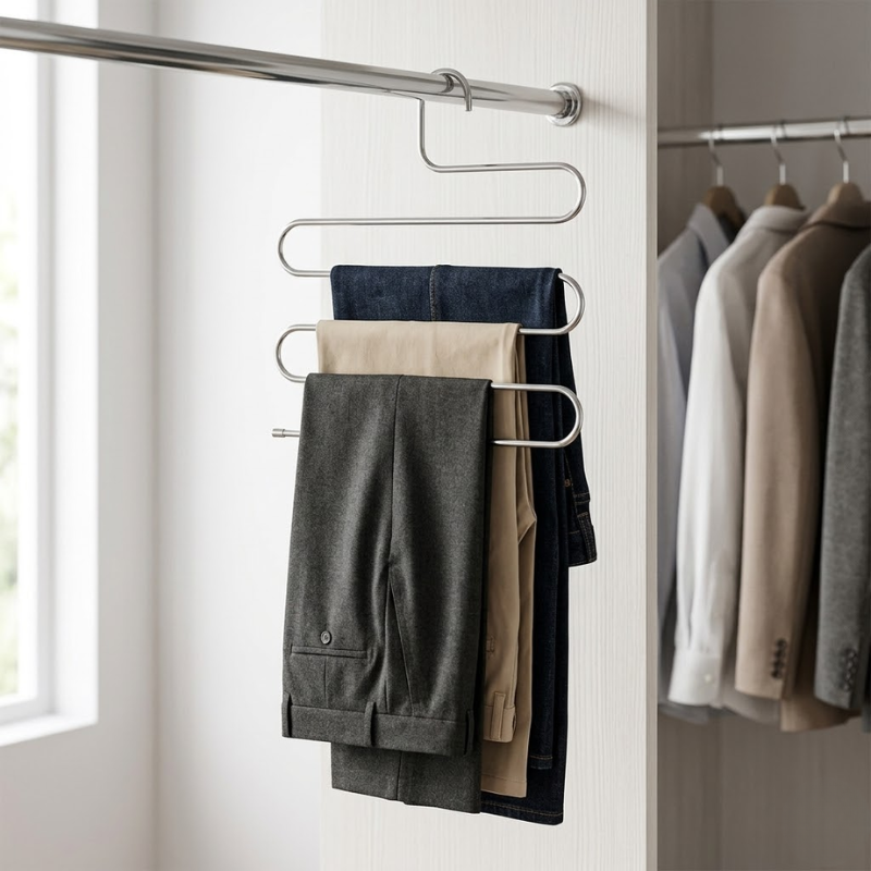1 Piece 5 Layer Clothes Hanger Non Slip Space Saving Pants Storage Rack Silver