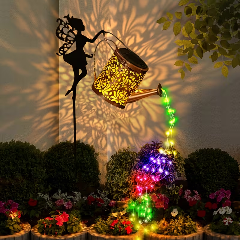 Solar Watering Can Garden Light LED Fairy Decorative Stake Lamp Outdoor Multicolor