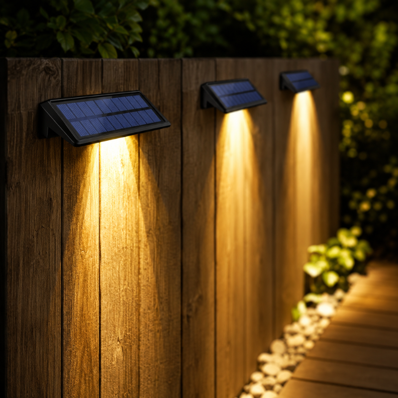 2 Pack Solar White LED Wall Lights Outdoor Waterproof Fence Deck Pathway Lights