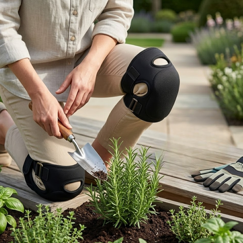 1 Pair Black Gardening Knee Pads Anti-Slip Cushioned Protective Kneepads Adjustable
