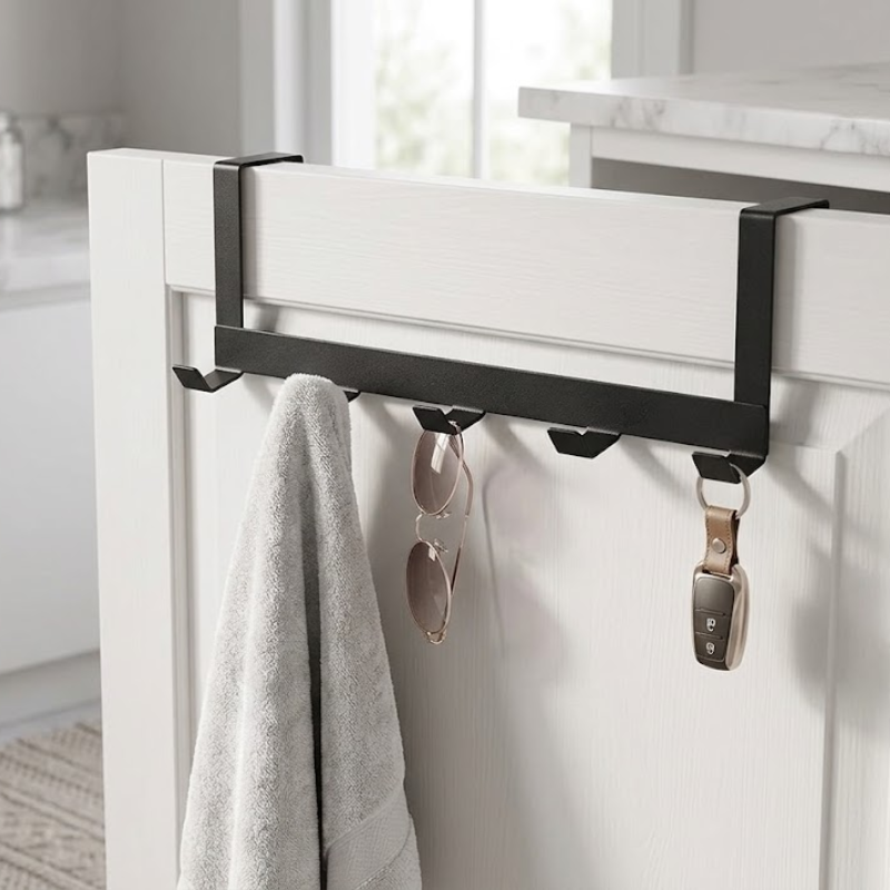 5 Hook Over Door Hanger Clothes Bag Storage Rack No Drill Iron Black