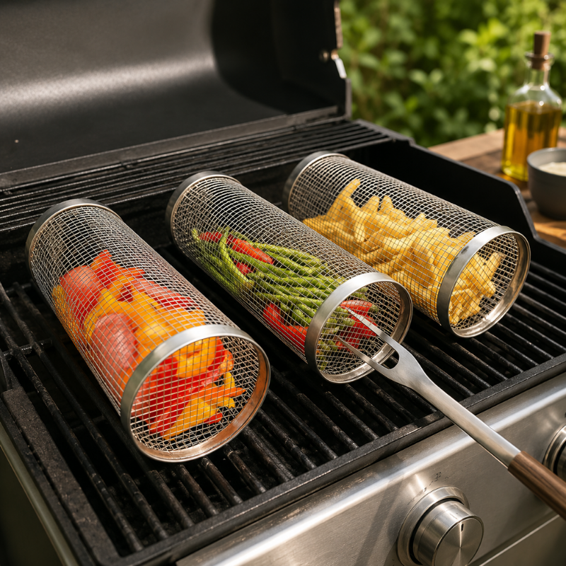 20cm Stainless Steel BBQ Grill Cage for Outdoor Camping Grilling