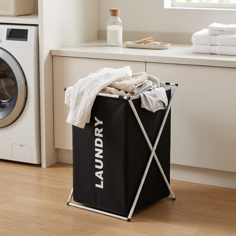 Single Grid Foldable X-Frame Laundry Hamper Portable Clothes Storage Basket