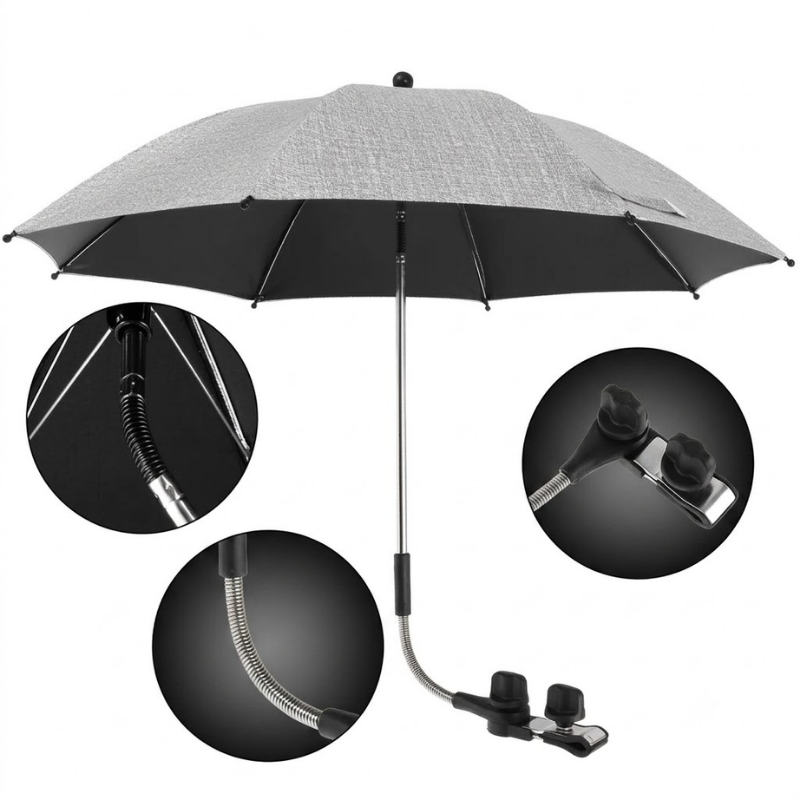 75cm Gray Clip On Beach Umbrella 360 Degree Adjustable UV Sun Shade for Camping Chairs