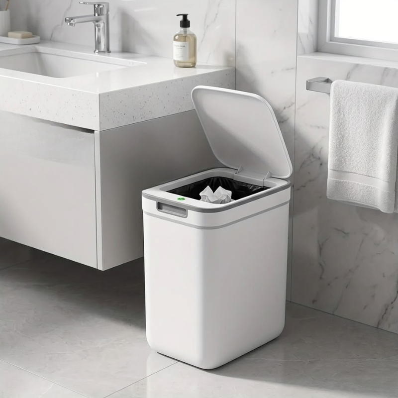 9L Touchless Bathroom Trash Can Wall Mounted Odor Sealing Waste Bin Compact Plastic