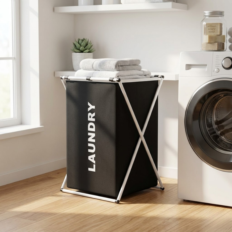 Single Grid Foldable X-Frame Laundry Hamper Portable Clothes Storage Basket