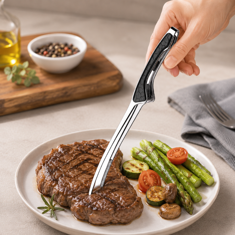 Black Silver Stainless Steel BBQ Tongs Non-Slip Cooking Food Clip
