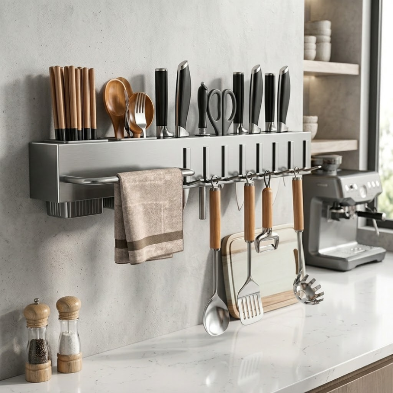 50CM Wall Mounted Kitchen Storage Rack Knife Holder Pot Lid Cutting Board Organizer