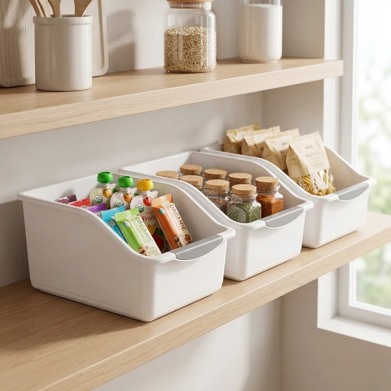 3 Piece Large Under Sink Organizer with Wheels Pull-Out Storage Bins White Kitchen Cabinet Organizer