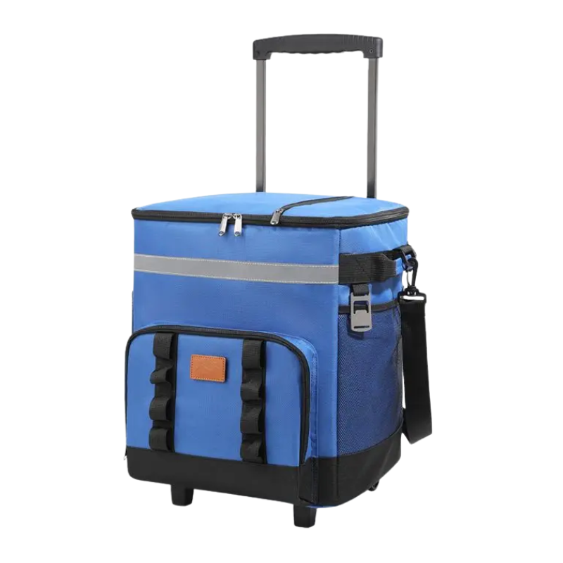 35L Portable Blue Rolling Cooler Bag with Wheels Telescopic Handle for Camping Picnic Beach and Travel