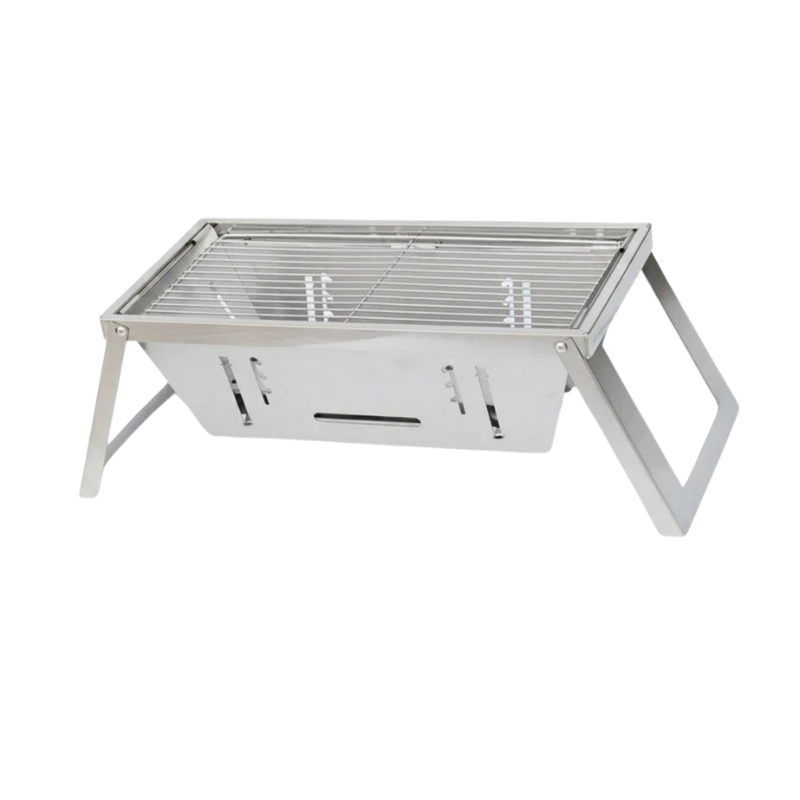 Portable Charcoal BBQ Grill Stainless Steel Folding Camping Barbecue with Carry Pouch and Heat Resistant Mitten
