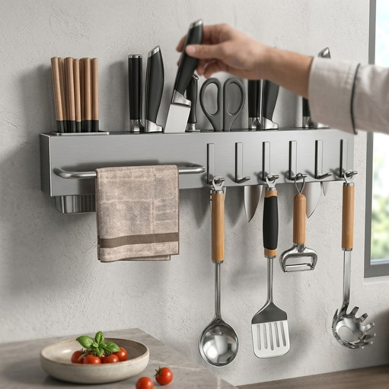 40CM Wall Mounted Kitchen Storage Rack Knife Holder Pot Lid Cutting Board Organizer