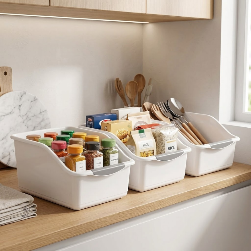 3 Piece Large Under Sink Organizer with Wheels Pull-Out Storage Bins White Kitchen Cabinet Organizer