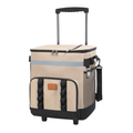 35L Portable Khaki Rolling Cooler Bag with Wheels Telescopic Handle for Camping Picnic Beach and Travel