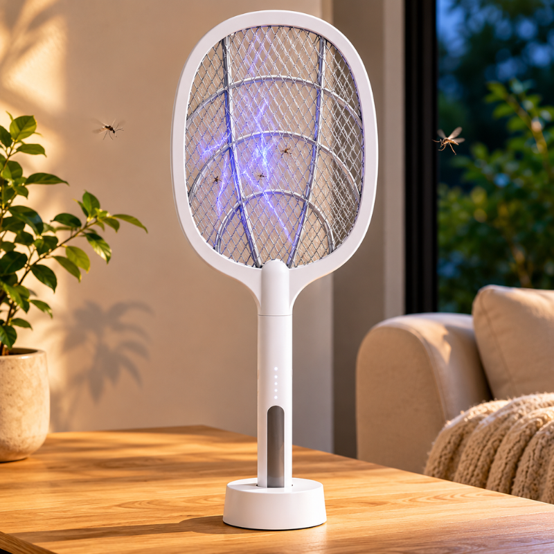 2-in-1 Rechargeable Electric Fly Swatter USB Insect Zapper Racket with LED Light